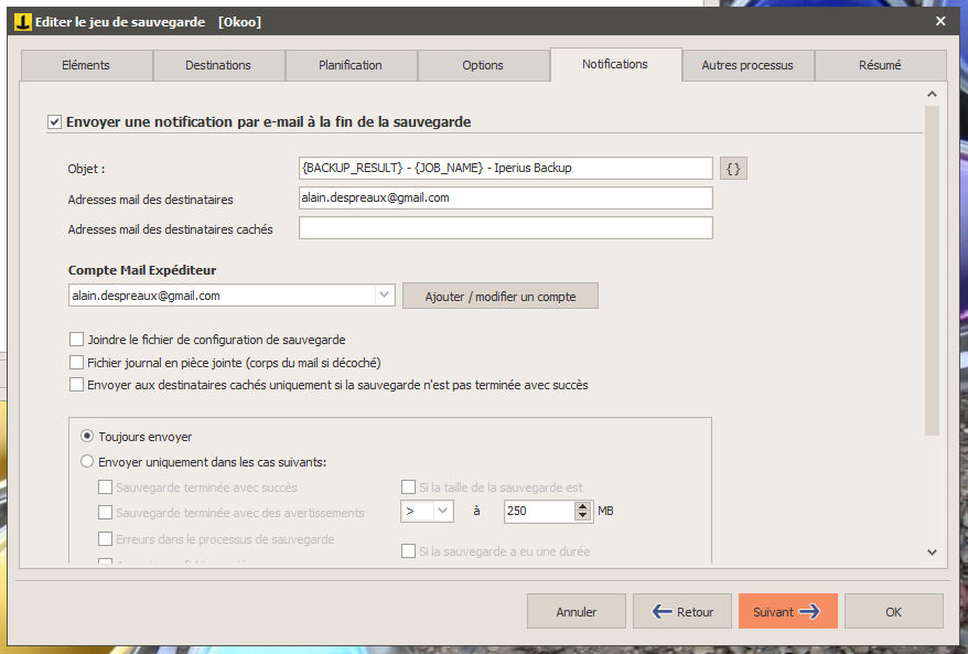 Validation de l'envoi d'un compte-rendu par mail