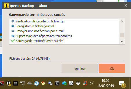 Fenêtre qui s'ouvre pendant la sauvegarde sur le PC