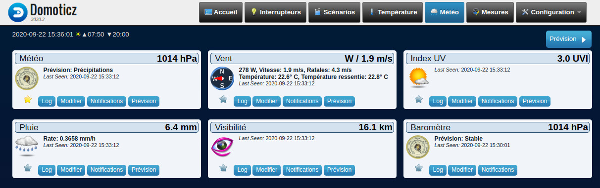 Page Météo sur le Pi de référence utilisé pour la création des images