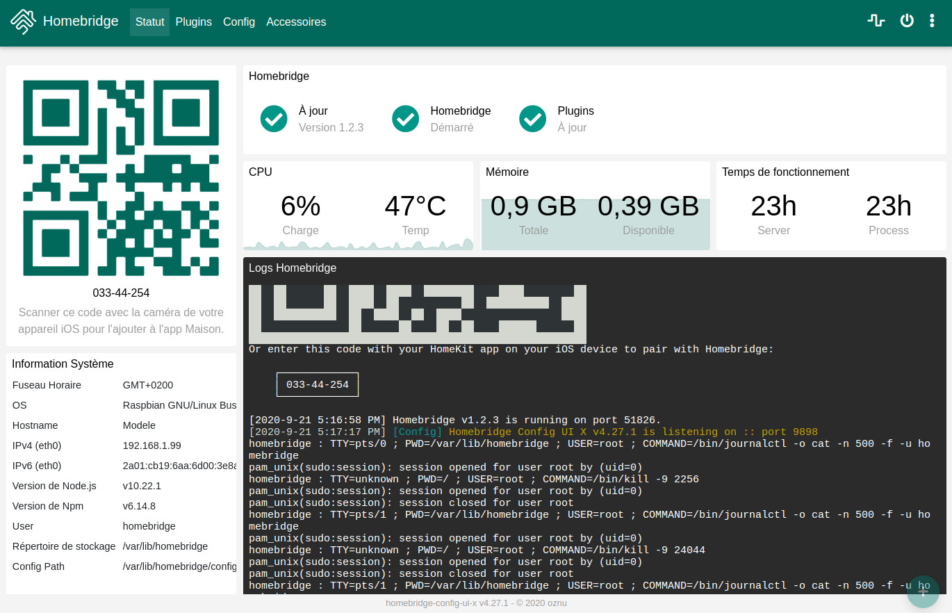 Page d'accueil de Homebridge