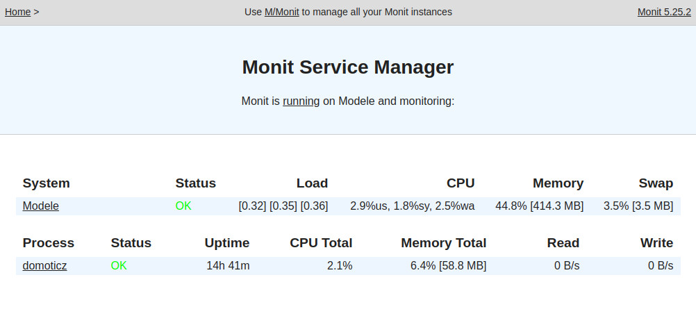 Page d'accueil de Monit