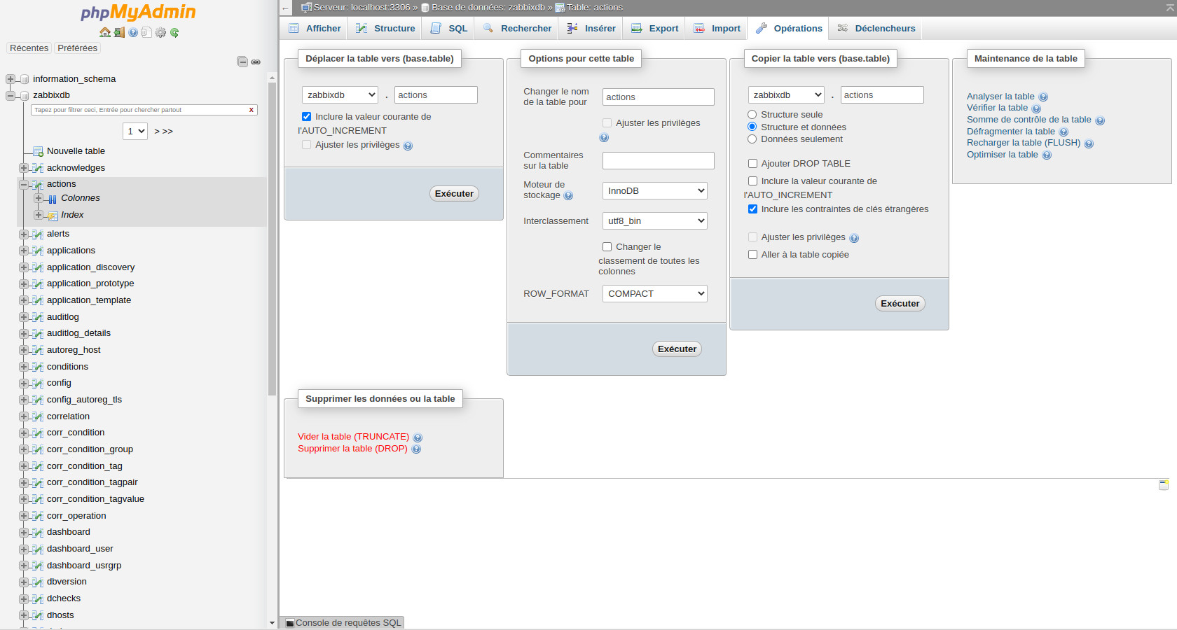 Opérations possibles
