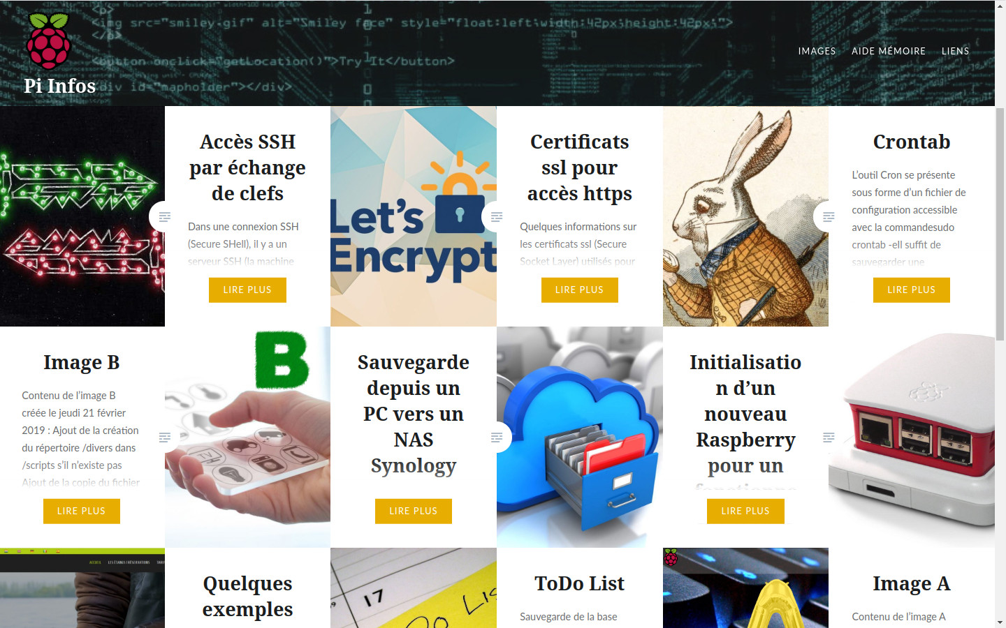 Page principale du site Pi Infos