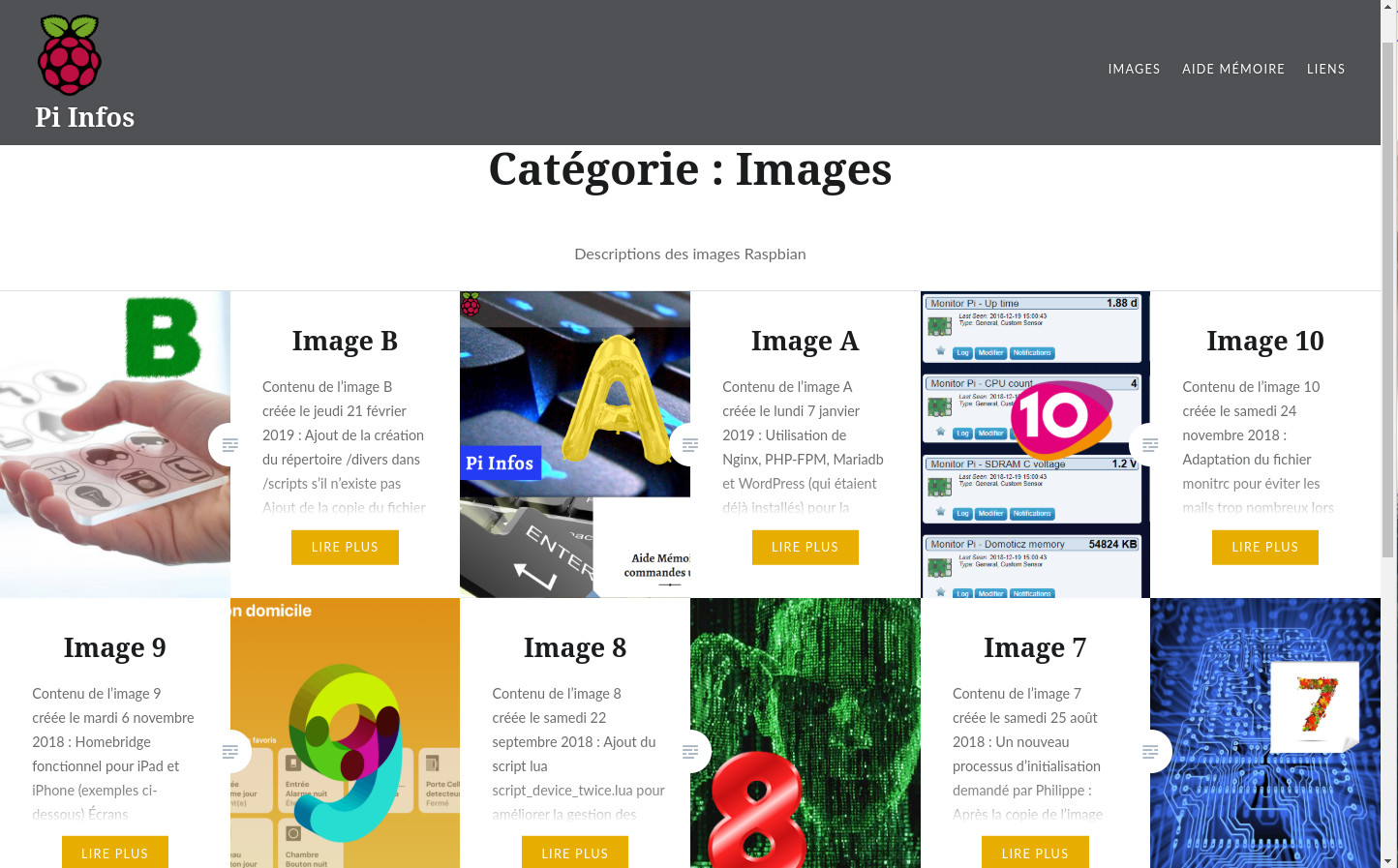 Affichage de la catégorie Images avec tous les articles de cette catégorie