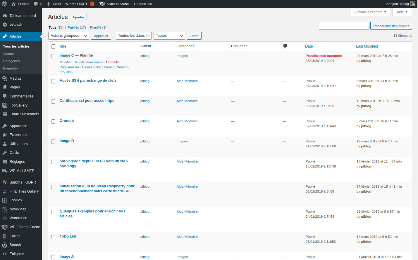 Les articles dans Wordpress