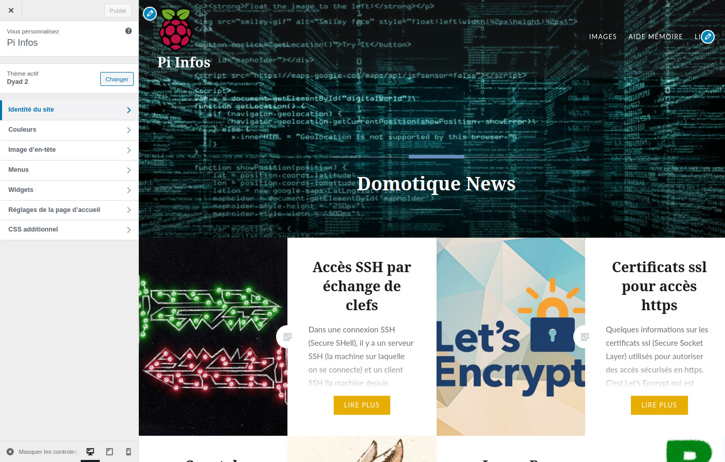 Personnalisation du site