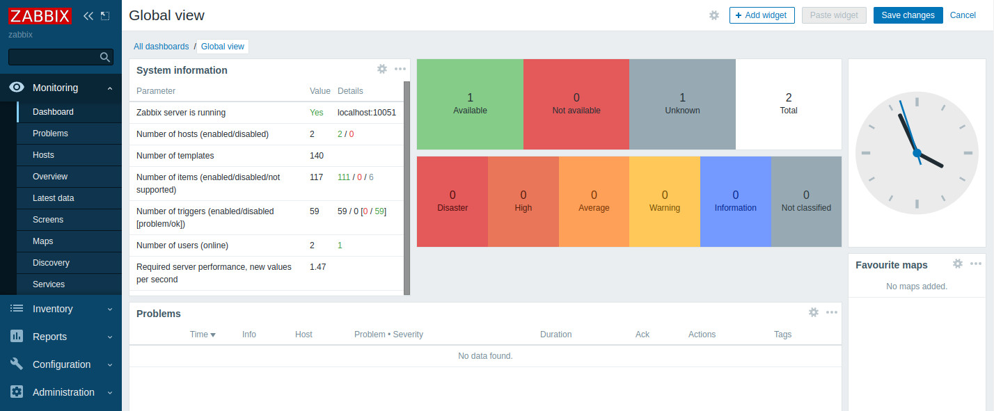 Page d'accueil de Zabbix