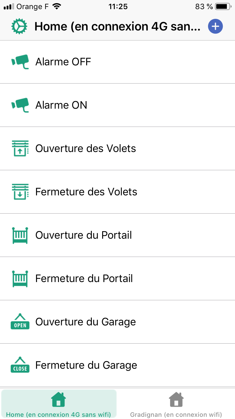 En bas de l'écran, on voit les 2 onglets, un pour les commandes à distance et un pour les commandes locales