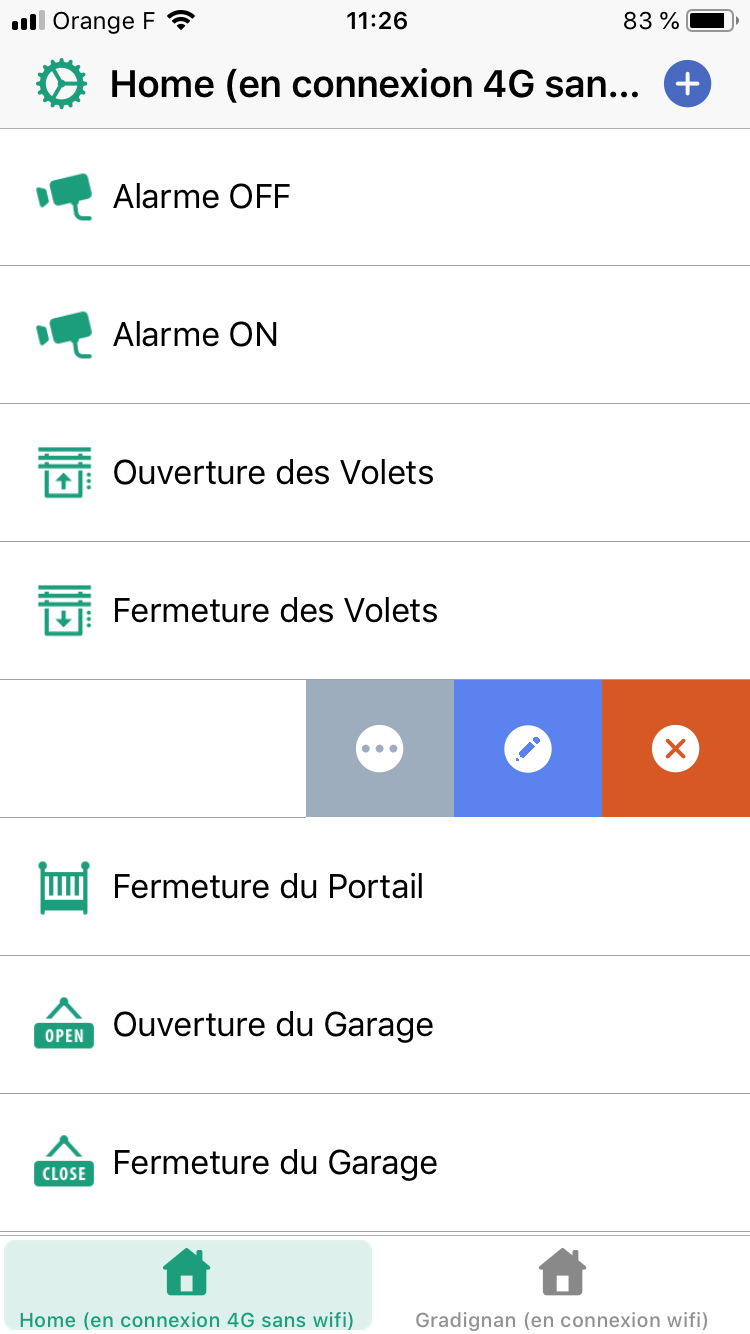 En glissant vers la gauche, on fait apparaître les icônes pour déplacer/copier/coller, modifier ou supprimer l'action