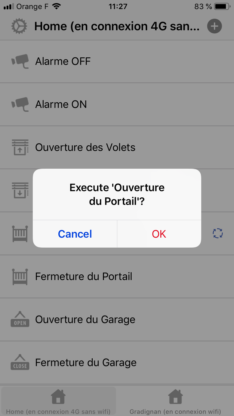 Message de confirmation d'une action