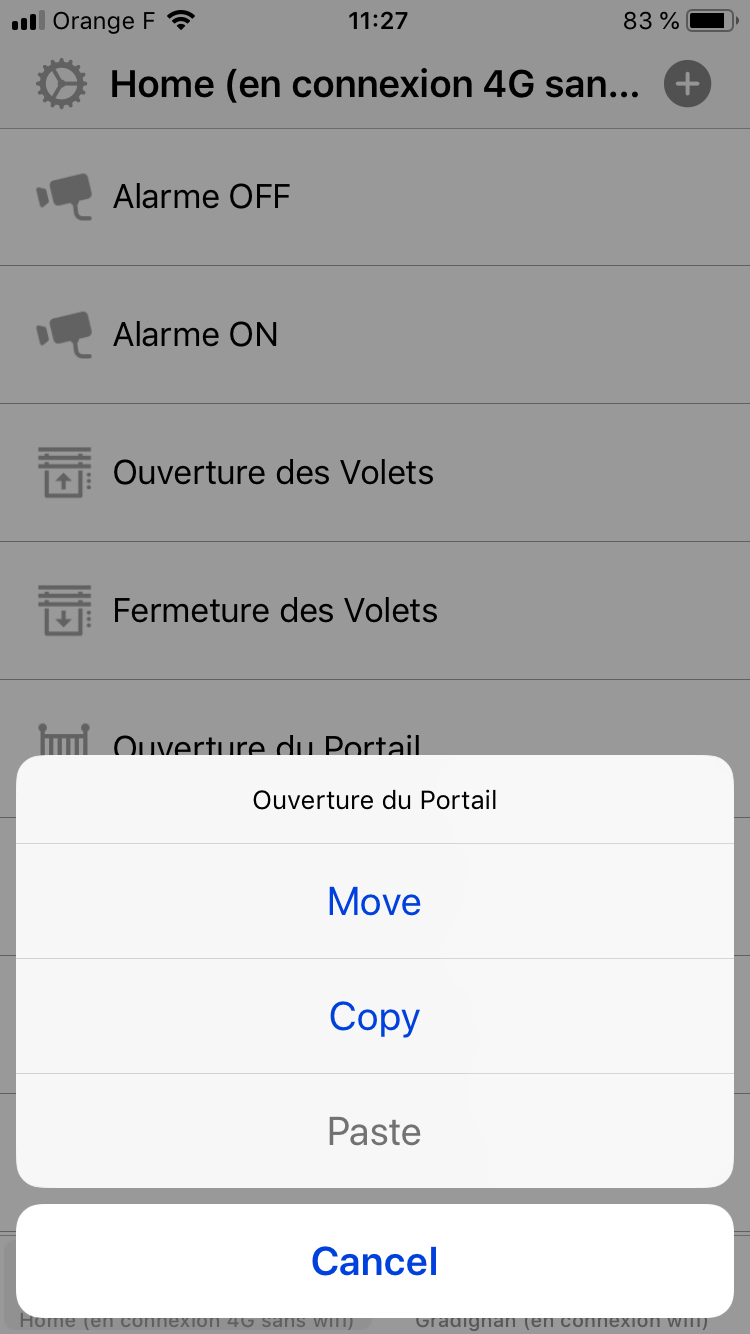 Possibilité de déplacer une action dans l'écran (haut/bas) ou de la copier pour une réutilisation à l'identique dans un autre onglet ou bien pour utiliser la copie comme trame d'une nouvelle action