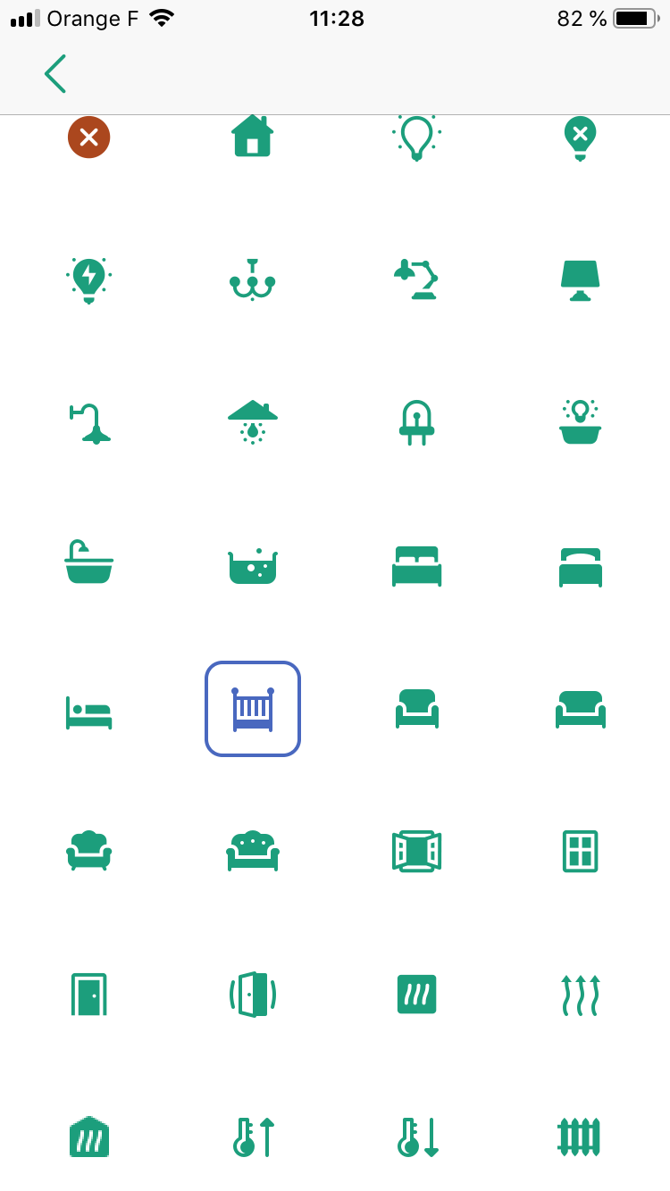 Page de choix des icônes