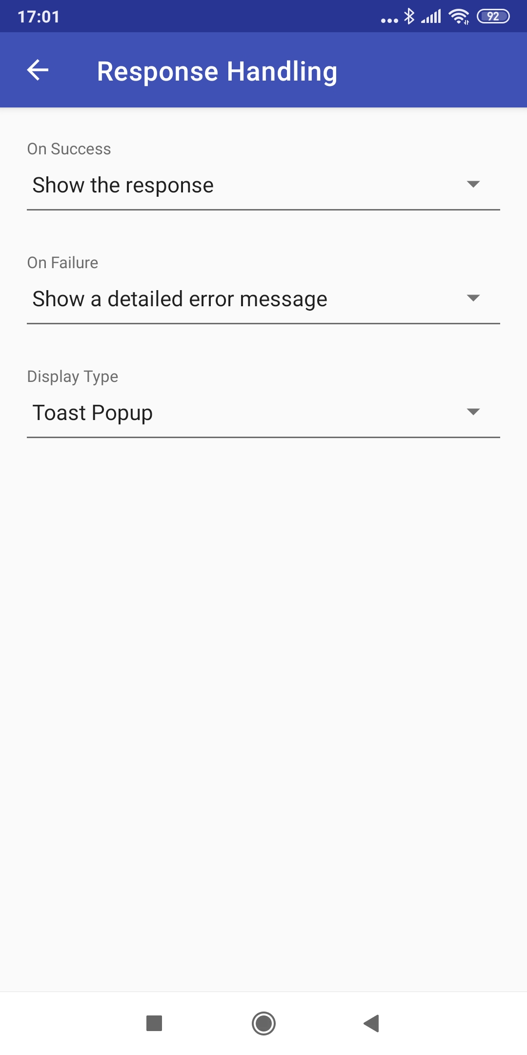 Choix possibles pour les messages d'erreur ou d'acceptation de la commande