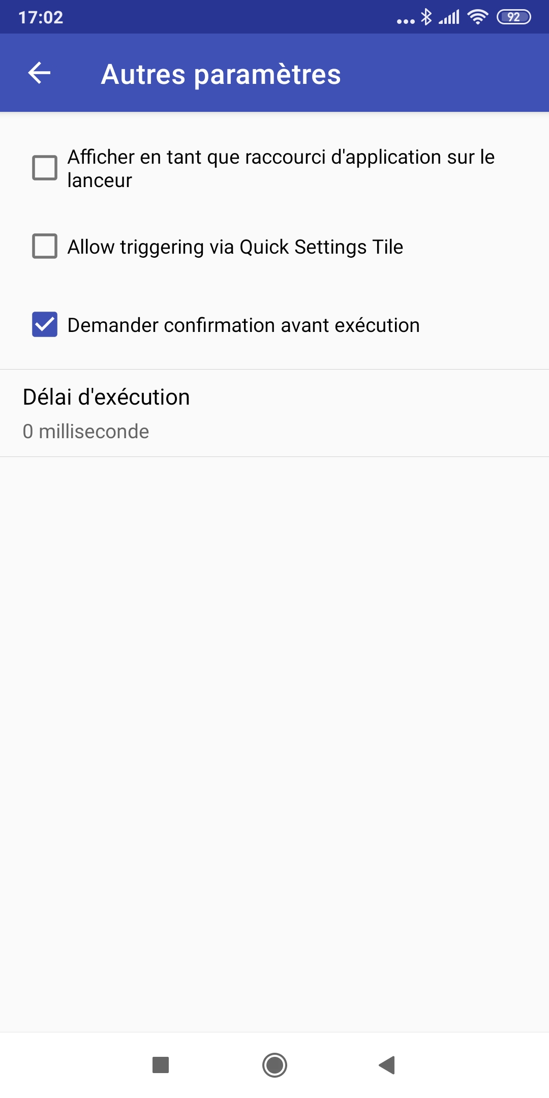 Paramétrage pour activer les demandes de confirmation lors de l'appui sur un widget ou un raccourci dans un onglet