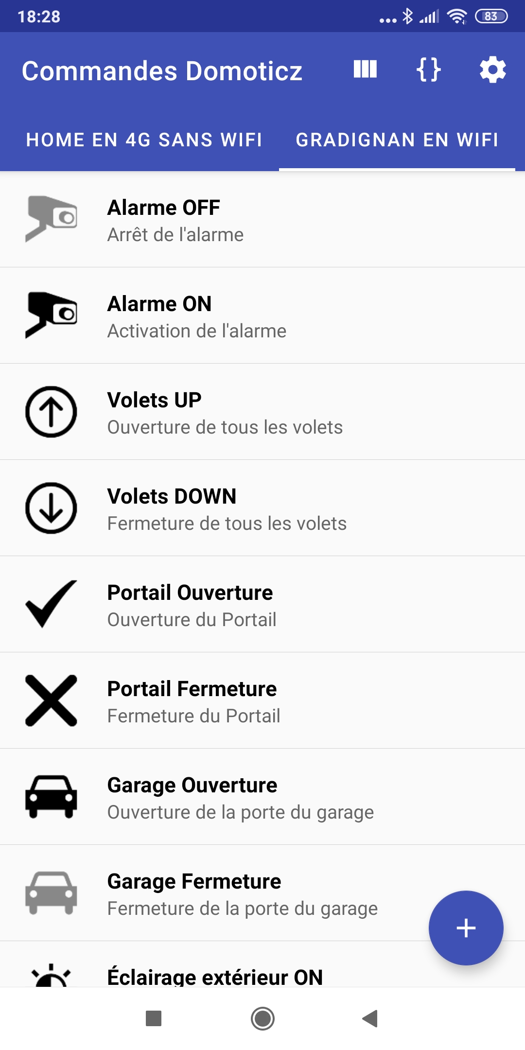 Positionnement en lignes dans un onglet, l'écran précédent était en mode grille