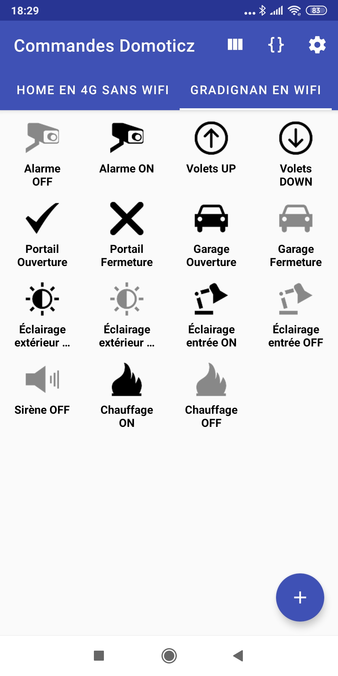 Un onglet (ou une catégorie), ici ce sont les commandes directes en wifi depuis la maison, donc avec adresse IP.