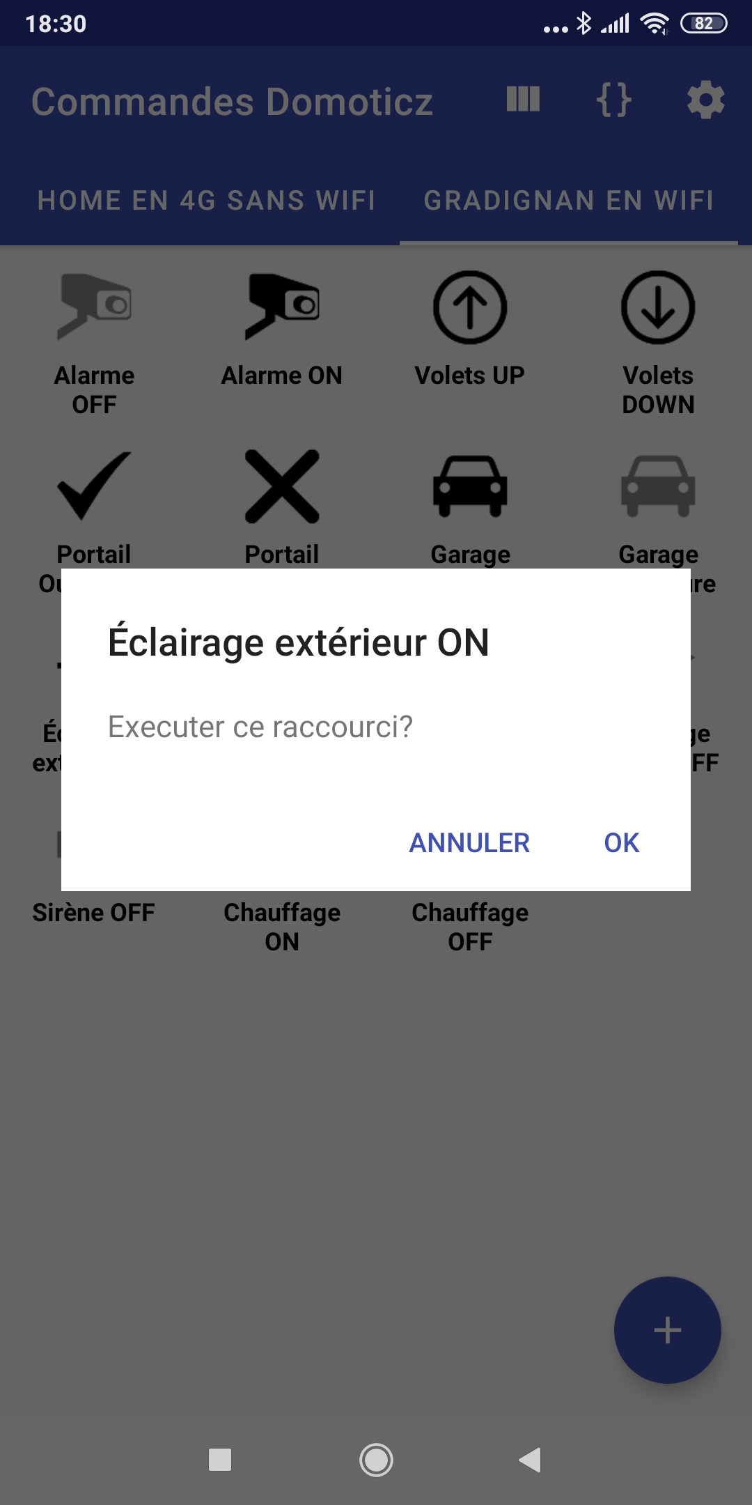 Demande de validation suite à l'appui sur un widget