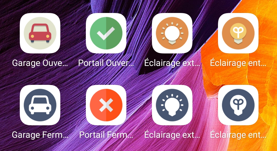 Des widgets positionnés sur l'écran du smartphone android, ce sont des commandes directes vers Domoticz avec une phase de validation