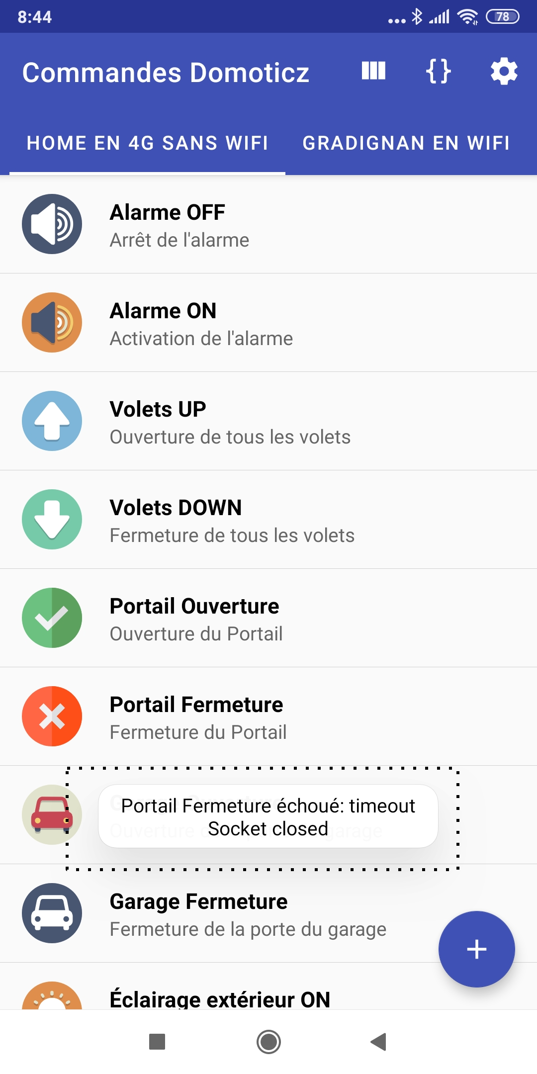 Message d'erreur (de type "toast") lorsqu'une commande ne peut aboutir