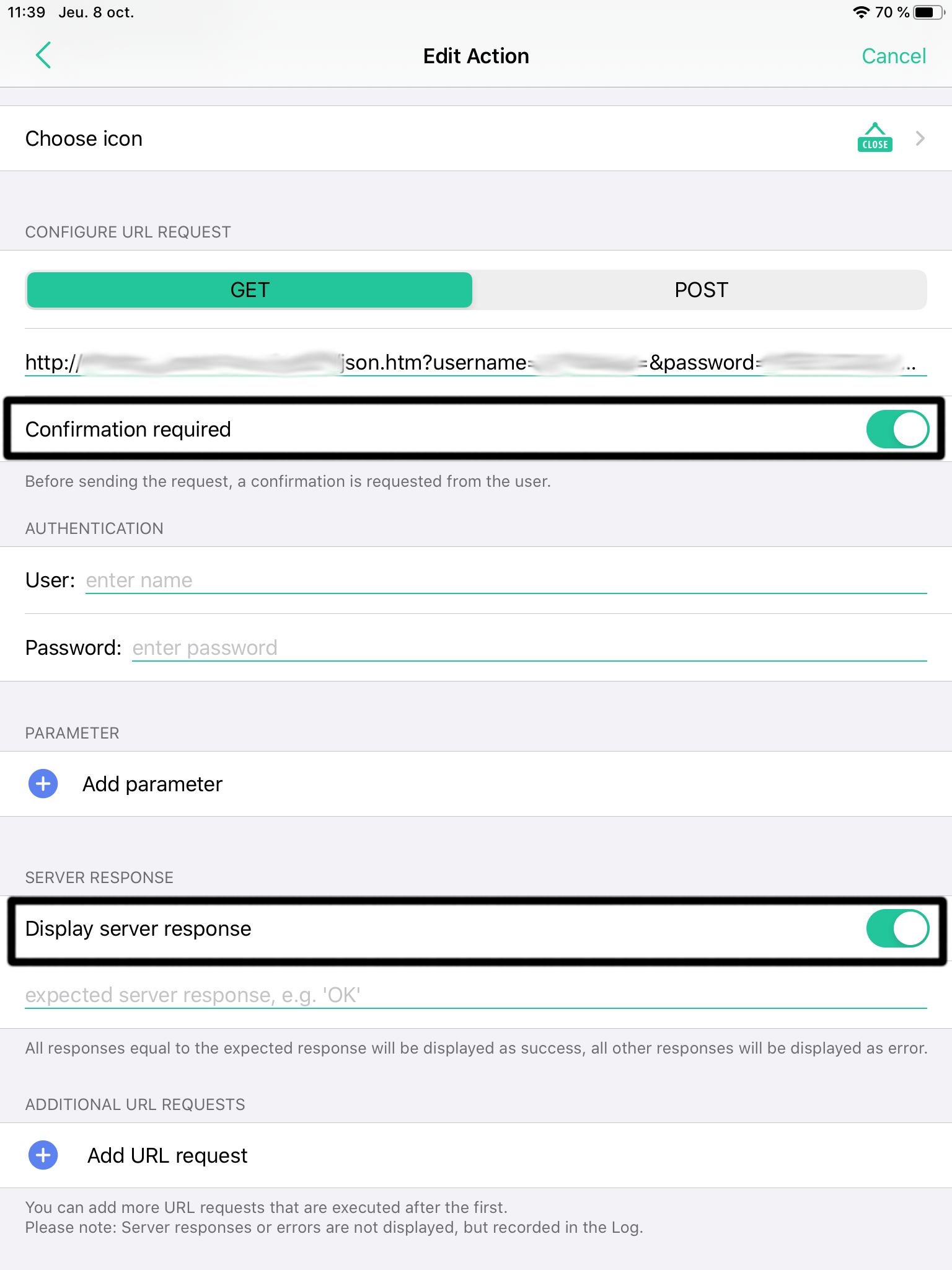 Ecran sur iPad avec option de Confirmation de la commande + Affichage du résultat