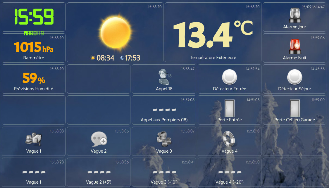 Alerte alors que l'Alarme Nuit est activée : L'alarme nuit sera stoppée automatiquement pour éviter le déclenchement de la sirène à l'arrivée des pompiers (ou de la personne qui se rend au domicile).