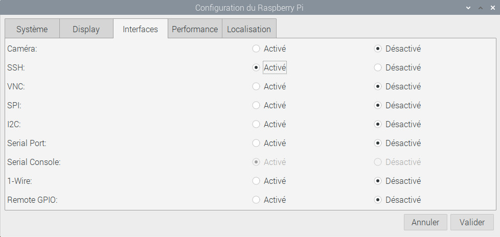 Après le reboot activation du SSH pour les connexions à distance sécurisées