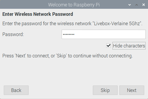 Entrée du mot de passe du réseau Wifi