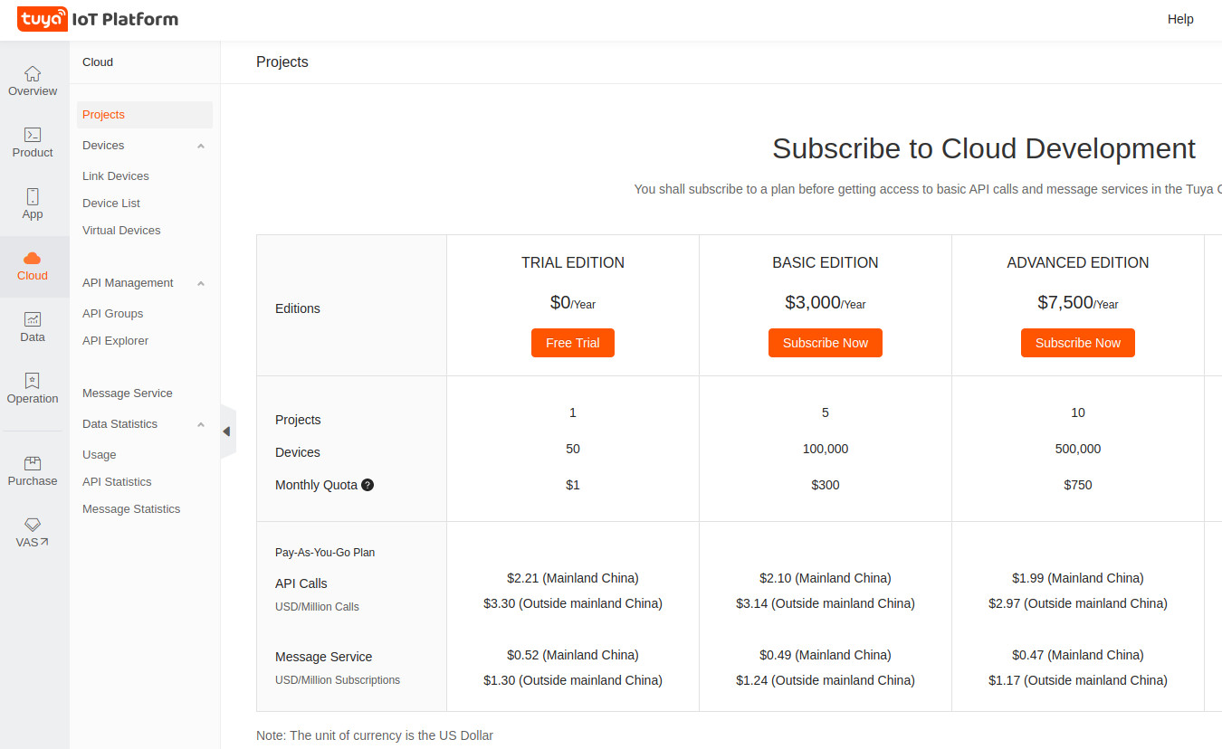 Choisir Cloud puis Projects et Free Trial