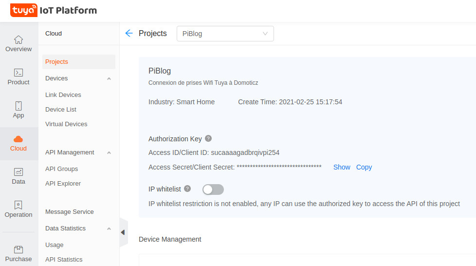 Récupérer l'Access ID et l'Acces Secret qui seront nécessaires plus tard