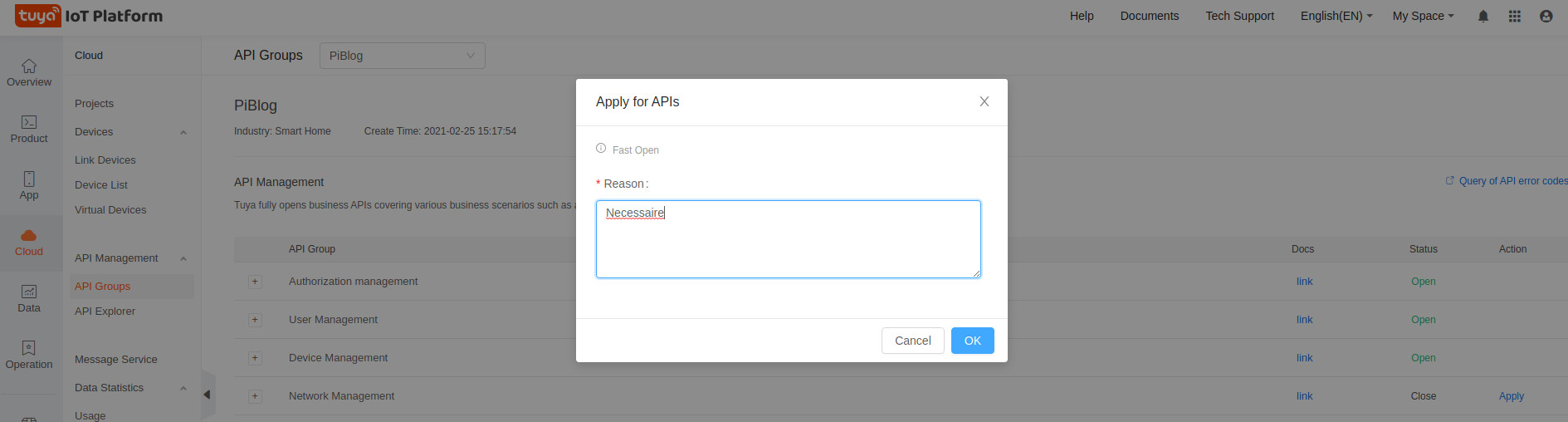 Dans Cloud/Api Groups cliquer sur Apply pour valider plusieurs choix en commençant par Authorization management