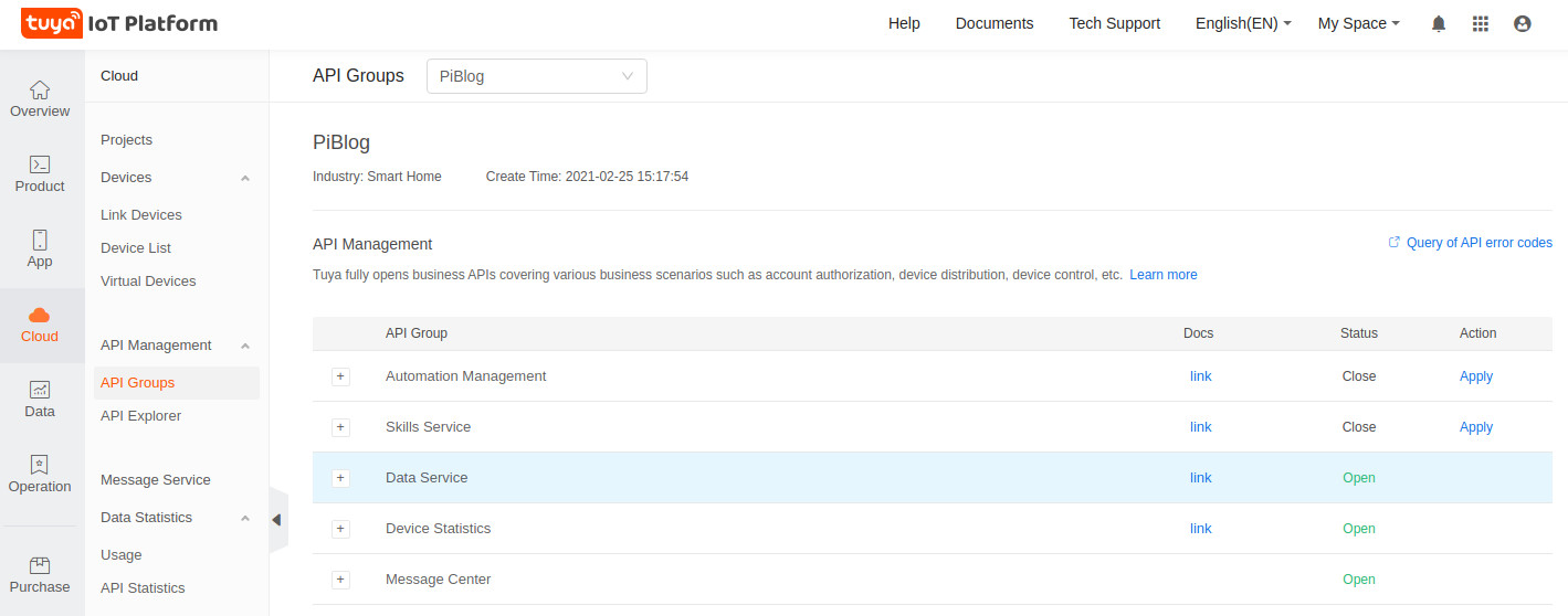 Continuer avec Device Management, Device Control, User Management, Network Management, Data Service, Home Management, Device User Mangement, et Device Statistics
