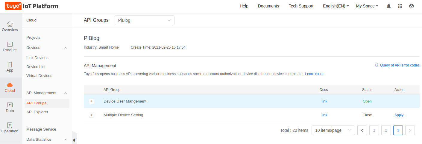 Page 3 des API Groups à choisir