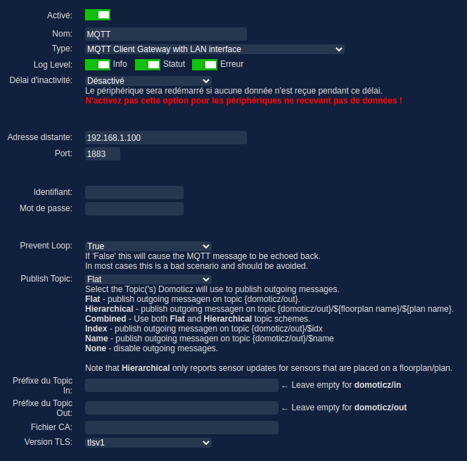 Configuration du Matériel MQTT dans Domoticz