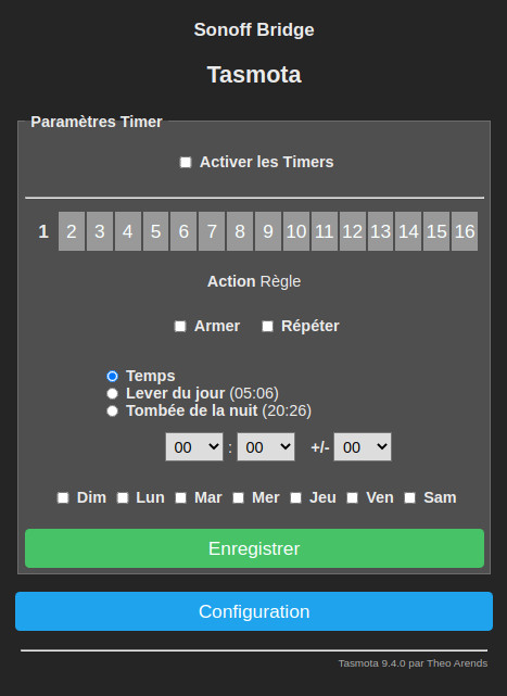 Configuration des timers à vous de voir si vous en avez l'usage