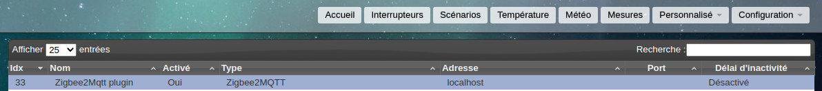 Le plugin Zigbee2Mqtt dans la liste des Matériels de Domoticz