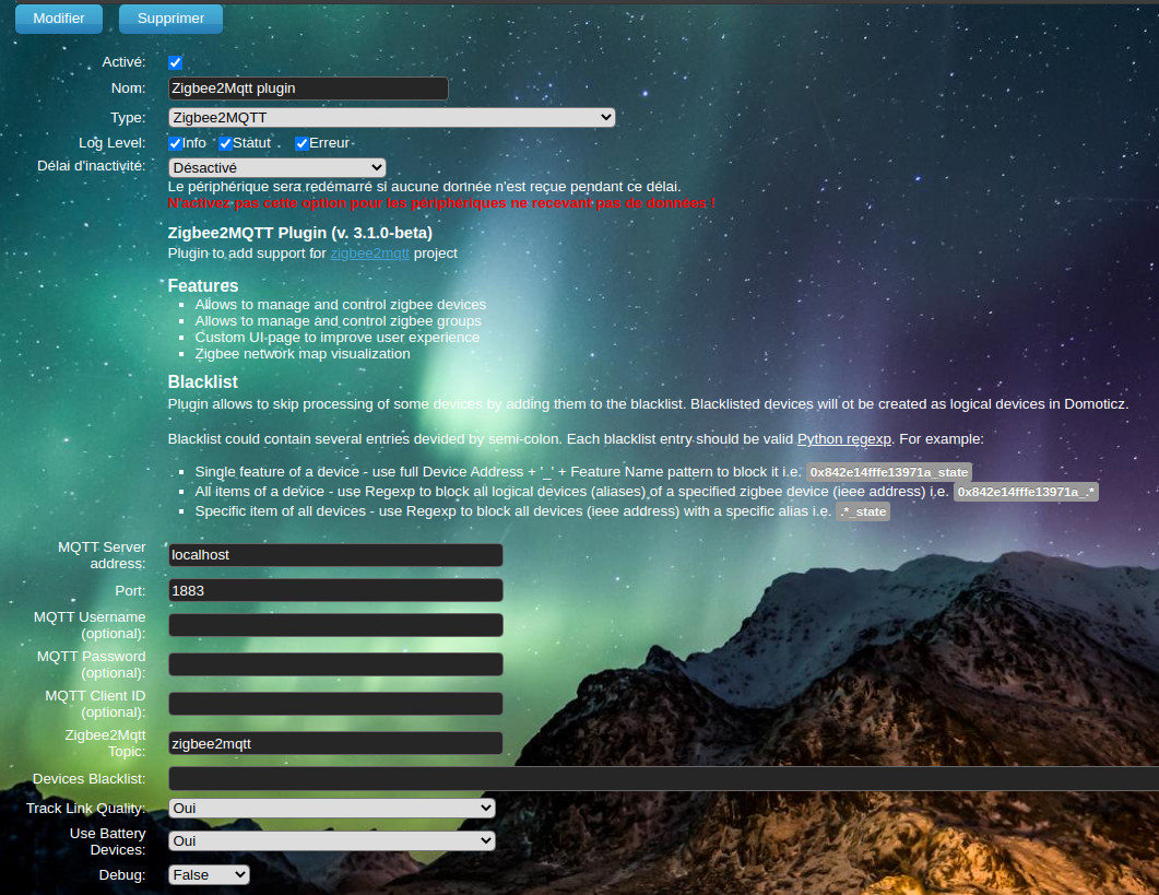 Ajout du plugin Zigbee2Mqtt dans Domoticz et paramétres