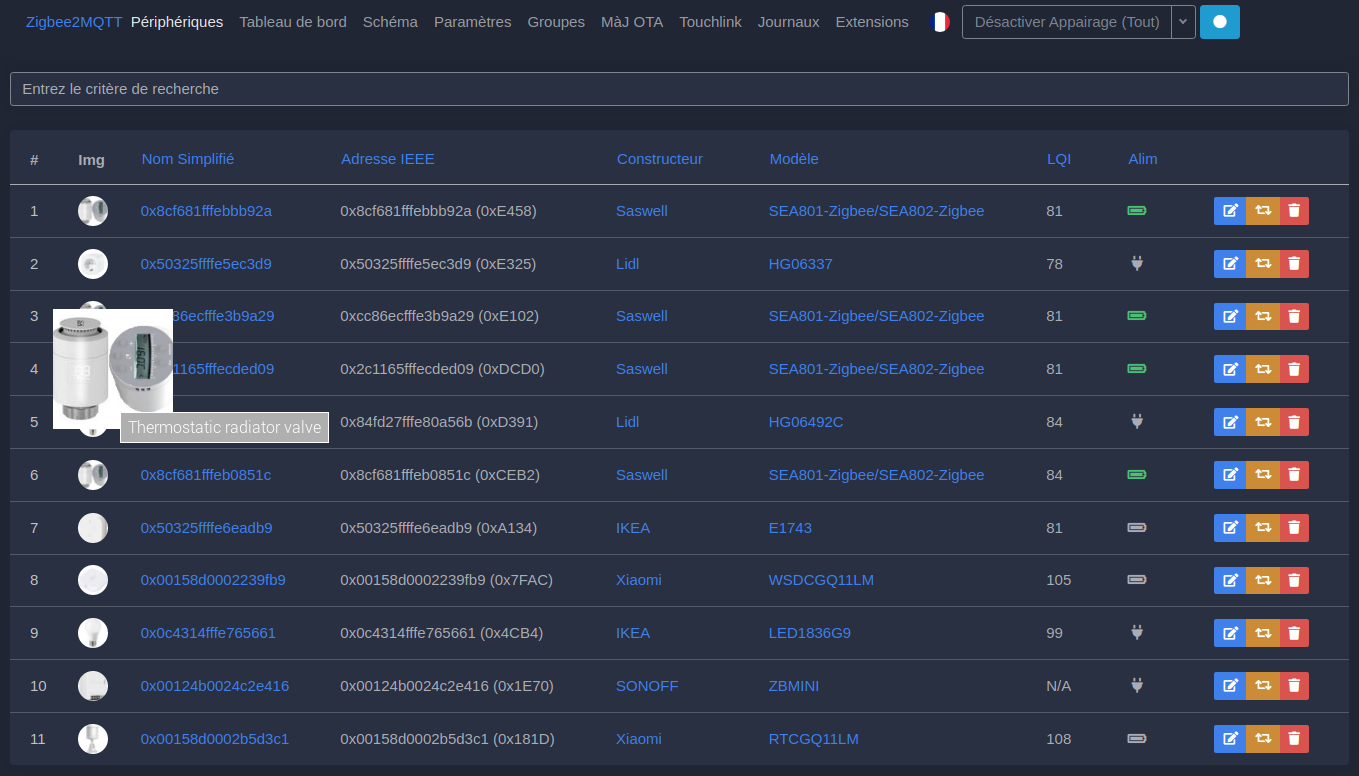 Interface spécifique de Zigbee2Mqtt installée sur le Raspberry qui héberge Domoticz