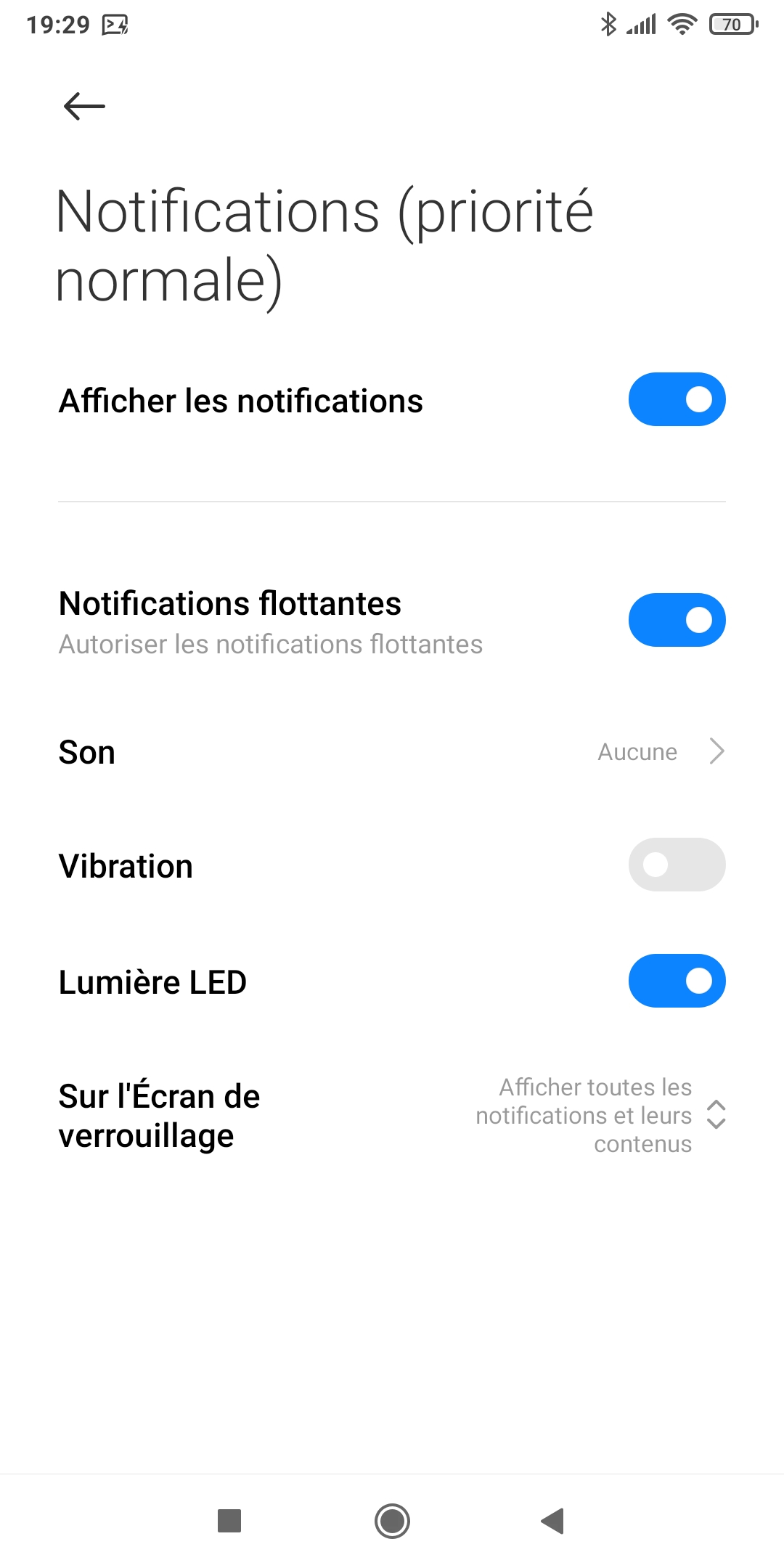 Niveau 3 - pas de son, ni de vibration mais LED et affichage sur l'écran
