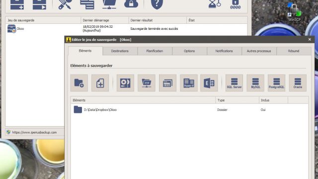 Écran principal + choix du répertoire à sauvegarder