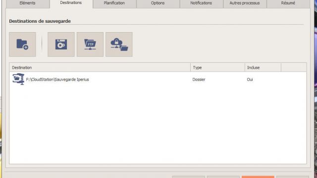 Choix du répertoire dans lequel la sauvegarde sera écrite