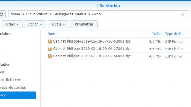 Résultat de la sauvegarde sur le NAS Synology (avec CloudStation)